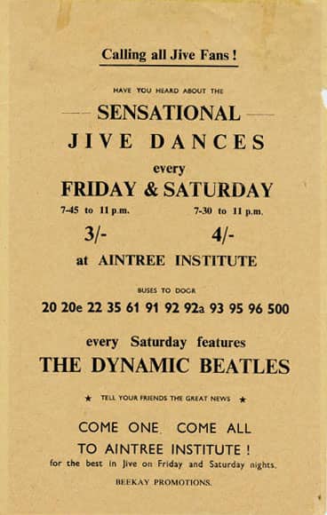 Poster for The Beatles at Liverpool's Aintree Institute, 1961