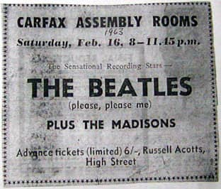 Ticket for The Beatles at Carfax Assembly Rooms, 16 February 1963