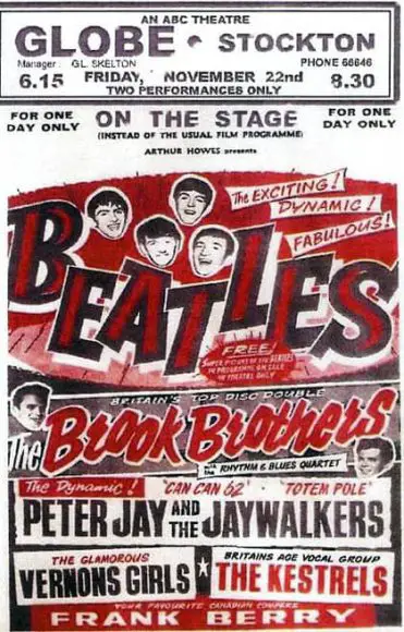 Poster for The Beatles at the Globe Cinema, Stockton-on-Tees, 22 November 1963