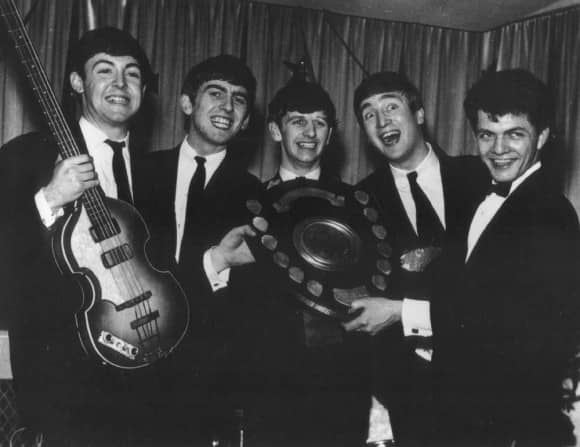 The Beatles with Mersey Beat founder Bill Harry, 1963