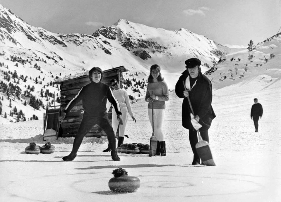 The Beatles curling in Help!, Austria, 17 March 1965