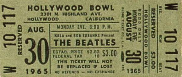 Ticket for The Beatles at the Hollywood Bowl, 30 August 1965