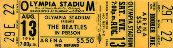 Ticket for The Beatles in Detroit, 13 August 1966