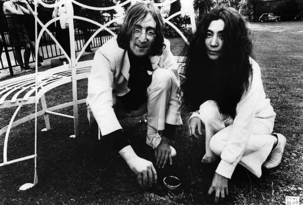 John Lennon and Yoko Ono plant acorns for peace, Coventry Cathedral, 15 June 1968