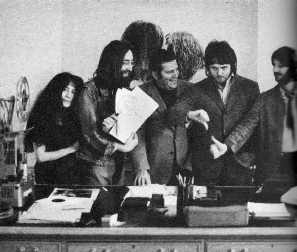 Yoko Ono, John Lennon, Allen Klein, Paul McCartney and Ringo Starr at Apple, 3 Savile Row, 20 September 1969