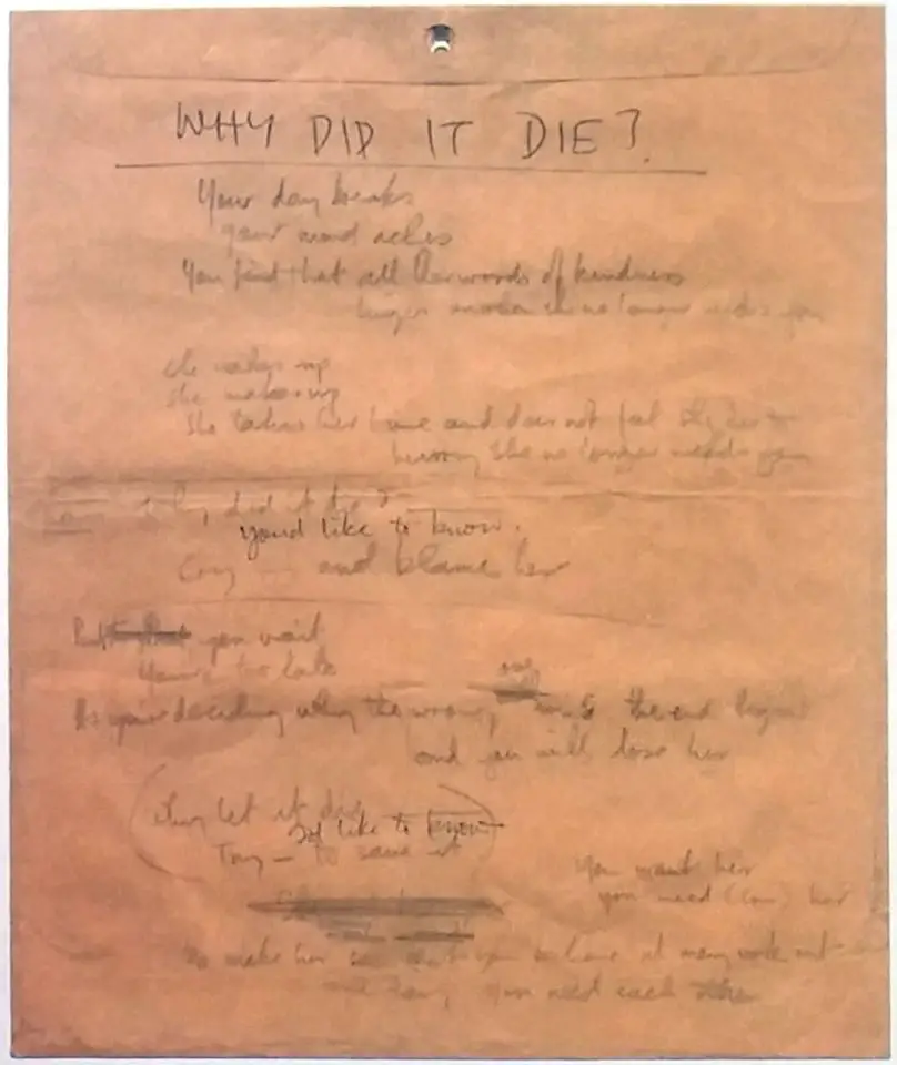 Paul McCartney's lyrics for Why Did It Die?, later retitled For No One