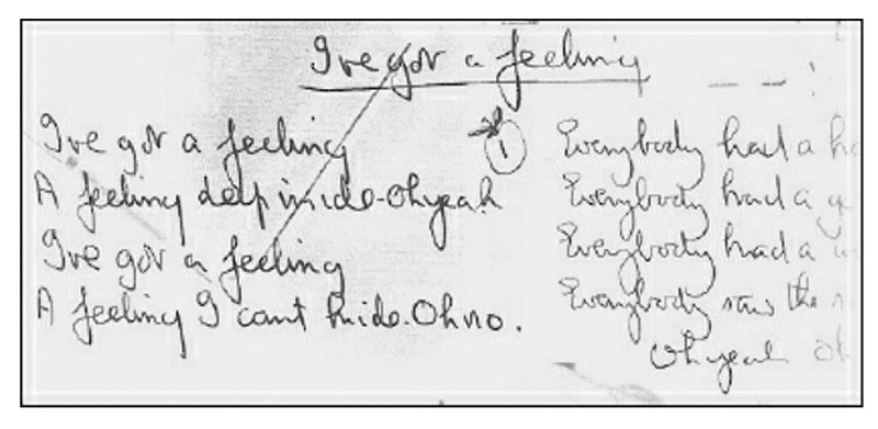 Paul McCartney's handwritten lyrics for I've Got A Feeling