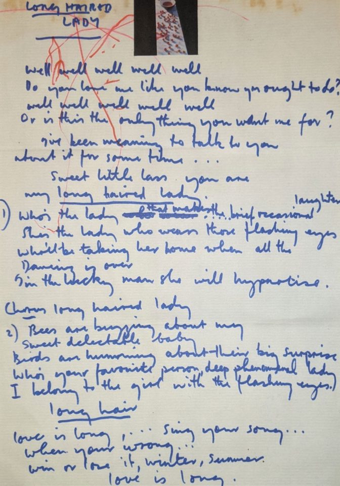 Paul McCartney's handwritten lyrics for Long Haired Lady