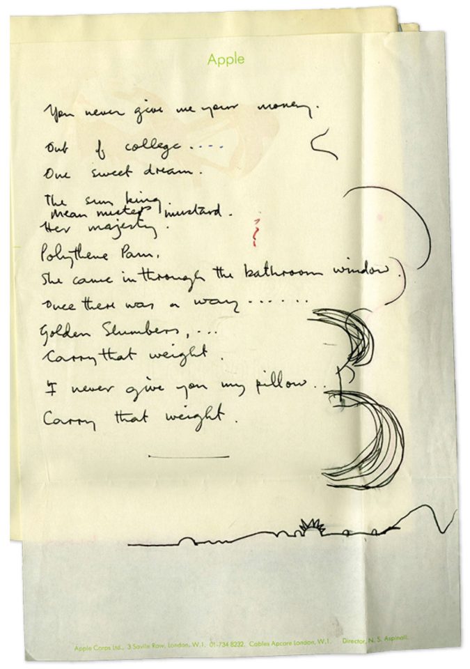 Paul McCartney's notes for the Abbey Road medley