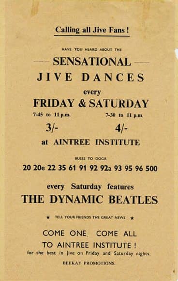 Poster for The Beatles at Liverpool's Aintree Institute, 1961