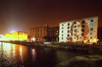 Photograph of Lennon by Bill Zygmant, projected onto the Albert Dock, Liverpool, October 2010