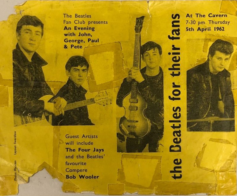 Flyer for The Beatles' fan club show at the Cavern Club, Liverpool, 5 April 1962