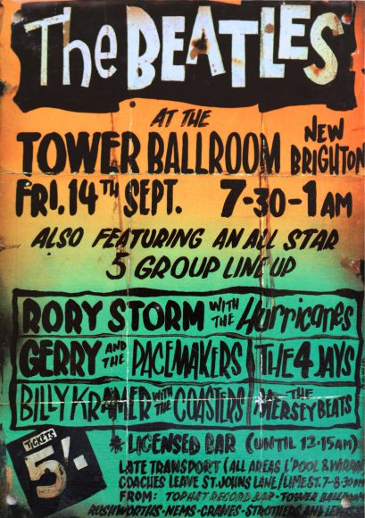 Poster for The Beatles at Tower Ballroom, New Brighton, 14 September 1962