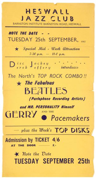 Poster for The Beatles at Heswall Jazz Club, 25 September 1962