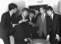 The Beatles with Monty Lister at their first radio interview, 27 October 1962