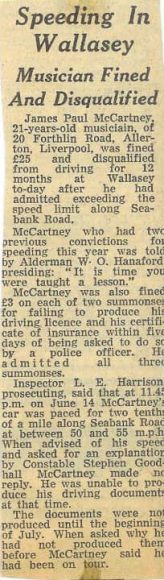 Newspaper report on Paul McCartney's driving ban, 26 August 1963