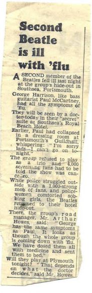 Newspaper report on Paul McCartney and George Harrison's flu, 12 November 1963