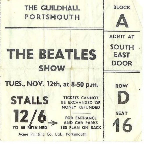 Ticket for The Beatles' Portsmouth concert on 12 November 1963, postponed to 3 December