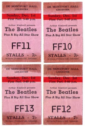 Tickets for The Beatles at Leicester's De Montfort Hall, 1 December 1963