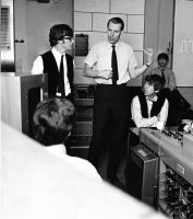 The Beatles and George Martin during the recording of A Hard Day's Night, 1964