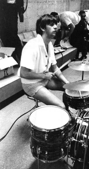 Ringo Starr rehearsing for The Beatles' second Ed Sullivan Show, 15 February 1964