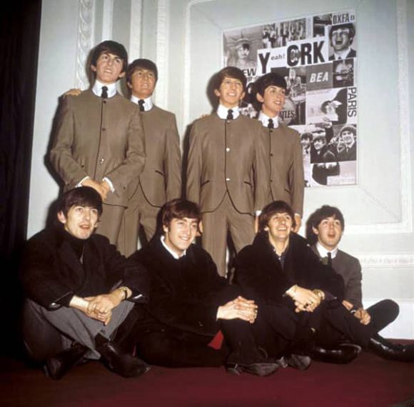 The Beatles with their Madame Tussaud's waxwork figures, London, 29 April 1964