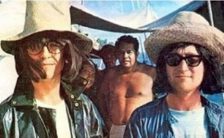 George Harrison and John Lennon disguised in Tahiti, May 1964