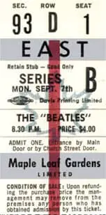 Ticket for The Beatles at Toronto's Maple Leaf Gardens, 7 September 1964