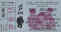 Ticket for The Beatles in Jacksonville, Florida, 11 September 1964