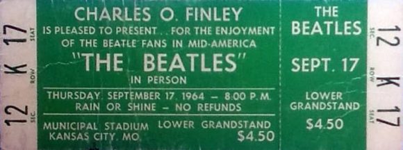 Ticket for The Beatles at Municipal Stadium, Kansas City, 17 September 1964