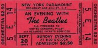 Ticket for The Beatles at the Paramount Theatre, New York City, 20 September 1964