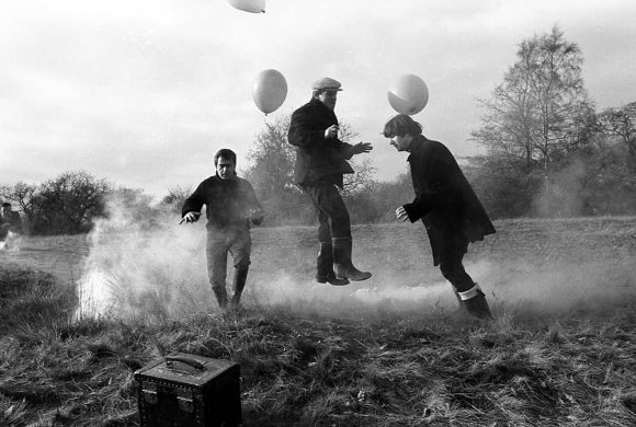 John Lennon, Dudley Moore and Norman Rossington filming Not Only... But Also, Wimbledon Common, London, 20 November 1964