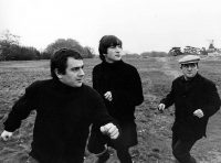 John Lennon, Dudley Moore and Norman Rossington filming Not Only... But Also, Wimbledon Common, London, 20 November 1964