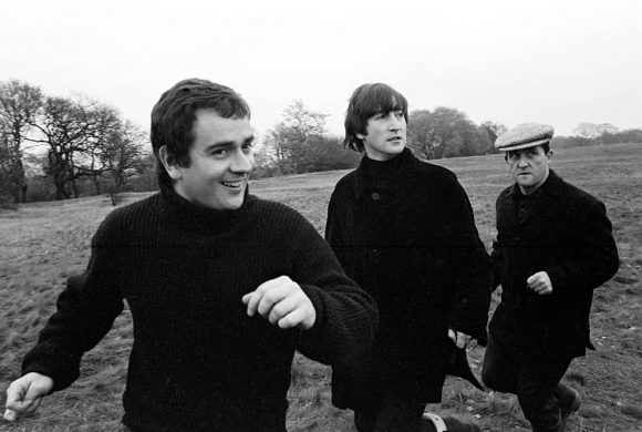 John Lennon, Dudley Moore and Norman Rossington filming Not Only... But Also, Wimbledon Common, London, 20 November 1964