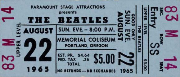 Ticket for The Beatles in Portland, Oregon, 22 August 1965