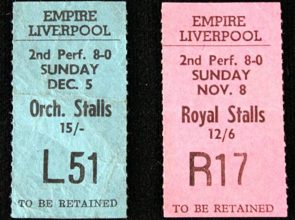 Tickets for The Beatles at the Empire Theatre, Liverpool, 5 December 1965