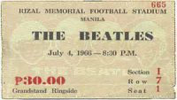 Ticket for The Beatles at Rizal Memorial Football Stadium, Manila, Philippines, 4 July 1966