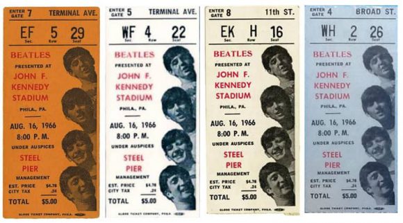 Tickets for The Beatles at the JFK Stadium, Philadelphia, 16 August 1966