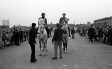 John Lennon and Paul McCartney on horseback filming the Penny Lane promo, 5 February 1967