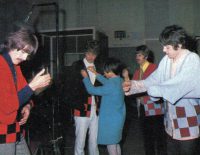 The Beatles with Japanese reporter Rumiko Hoshika, 25 September 1967