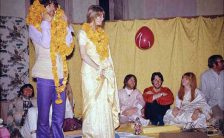 George Harrison, Pattie Boyd and others in Rishikesh, India, 25 February 1968