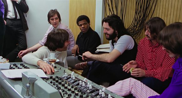 Chris Thomas, Glyn Johns, Billy Preston, Paul McCartney, Ringo Starr, George Harrison – Apple Studios, 27 January 1969