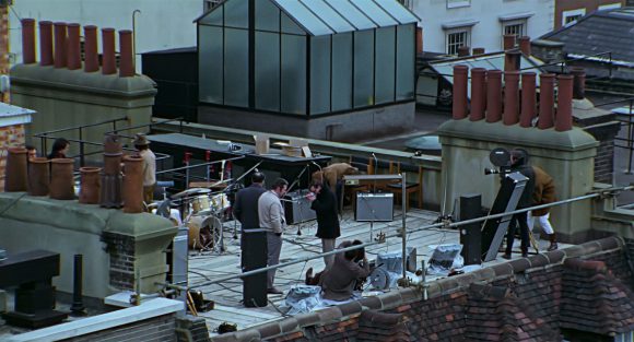 Preparations for The Beatles' rooftop show, 30 January 1969