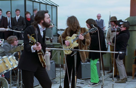 Mal Evans, Paul McCartney, John Lennon, George Harrison – Apple rooftop, 30 January 1969