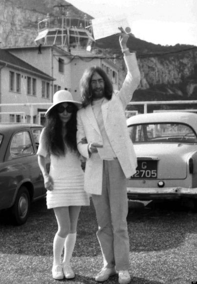 John Lennon and Yoko Ono in Gibraltar on their wedding day, 20 March 1969