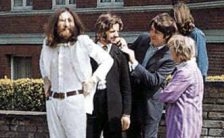 The Beatles prepare for the Abbey Road album cover photo shoot, 8 August 1969