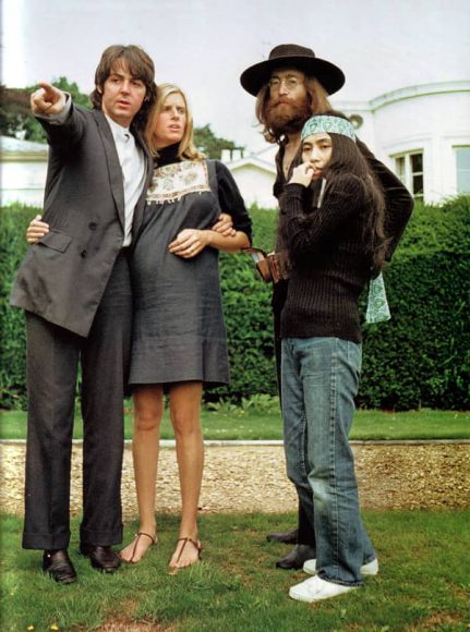 Paul and Linda McCartney, John Lennon and Yoko Ono at The Beatles' final photography session, Tittenhurst Park, 22 August 1969