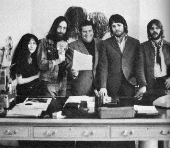 Yoko Ono, John Lennon, Allen Klein, Paul McCartney and Ringo Starr at Apple, 3 Savile Row, 20 September 1969