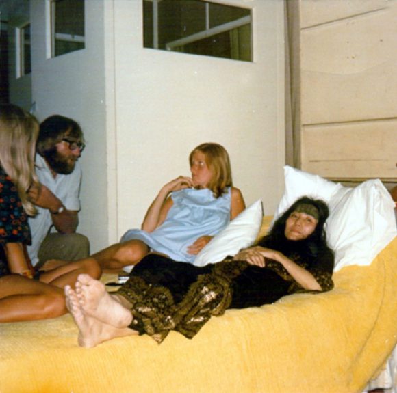 Pattie Boyd, Mal Evans, Linda McCartney and Yoko Ono at EMI Studios, 1969