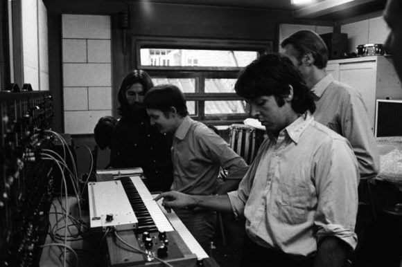 Paul McCartney playing a Moog synthesiser, 1969